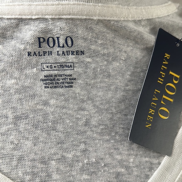 Polo White Linen Short Sleeve V-Neck Logo Top - Picture 7 of 9